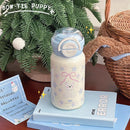 Ljojo 500ml Stainless Steel Tumbler with Straw, Handle - Cute Kawaii Design