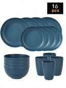 Ljojo 24-Piece Reusable Plastic Tableware Set for Family Picnics and School