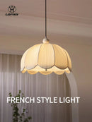 French Cream-Style Fabric E27 Pendant Light Chandelier for Bedroom & Living Room by Ljojo