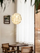 Bamboo Leaf Fabric Chandelier: Hand-Painted, Ancient Style Pendant Lamp for Bedroom & Dining Room by Ljojo