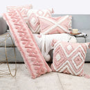 Bohemian Pink Geometric Tassel Throw Pillow Cover for Living Room Sofa by Ljojo