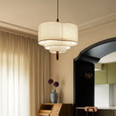 Ljojo French Retro Fabric Bedroom Pendant Lights Solid Wood Chandelier Lighting