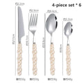 Ljojo 24-Piece Pearl Handle Luxury Cutlery Set - Stainless Steel Knife Fork Spoon Shell Spoon Kit