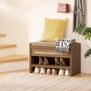 Ljojo™ Rattan Shoe Bench with Storage Drawer, Linen Seat, Farmhouse Boho Style
