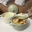 Ceramic 220ml Double Ear Bowl with Cover, Microwave & Oven Safe - Ljojo Brand