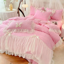 Ljojo 2025 White Bedding Set with Ruffles - Duvet Cover, Pillowcases, Sheet
