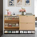 Ljojo™ Shoe Cabinet Duo: Wooden Narrow Storage, 2 Flip Drawers, Freestanding Organizer