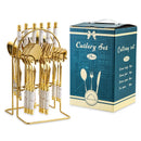Ljojo 24-Piece Stainless Steel Hammer Pattern Cutlery Set