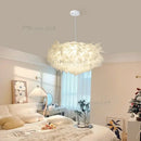 Ljojo Creamy Style Feather Ceiling Lamp LED Light for Bedroom Living Room - Full Spectrum Glow
