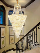 Large Long Crystal Chandelier Golden Stainless Steel Light for Hotel Lobby Staircase by Ljojo