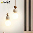 Ljojo Yellow Travertine Pendant Lights - Nature Stone Wood Hanging Lamps for Bedroom & Kitchen