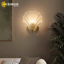Brass Bedside Sconce with Glass Shell Lamp for Bedroom & Living Room décor - Ljojo