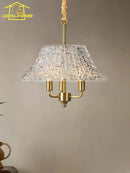 French Medieval Water Pattern Glass Copper Pendant Light LED E14 American Retro Hanging Lamp