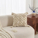 Cream Woven Tufted Pillowcase with Beige Tassel Embroidery by Ljojo