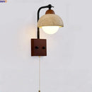 Ljojo LED Wall Lights Bedroom Yellow Travertine White Glass Wabi Sabi Wood Bedside Lamp