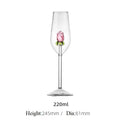 Ljojo 3D Diamond Rose Red Flower Champagne Flute 220ml Glass Cup
