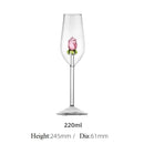 Ljojo 3D Diamond Rose Red Flower Champagne Flute 220ml Glass Cup