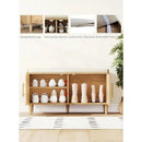 Ljojo™ Rattan Shoe Storage Bench with Cushion, Wooden Entryway Cabinet Organizer