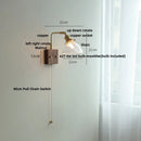 Ljojo LED Walnut Wood Wall Light Amber Glass Stair Sconce with Pull Chain Switch