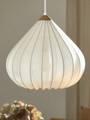 French Minimalist Pendant Light Onion Shape Fabric Lampshade for Living Room.
