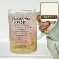 Ljojo 1000ML Glass Measuring Cup with Lid and Straw Handle for Home Drinkware