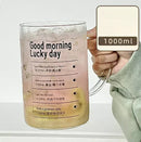 Ljojo 1000ML Glass Measuring Cup with Lid and Straw Handle for Home Drinkware