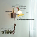 Ljojo LED Walnut Wood Wall Light Amber Glass Stair Sconce with Pull Chain Switch