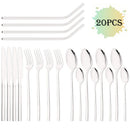Ljojo 20-Piece Stainless Steel Gold Cutlery Set and Metal Straw Kit