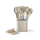 Ljojo 13-Piece Silicone Kitchen Utensil Set with Stainless Steel Handles and Storage Bucket