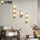Ljojo Japanese Yellow Travertine Glass Ball Wall Sconce - Modern Stone Lamp