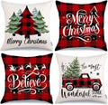 Christmas Tree Truck Buffalo Plaid Believe Pillow Covers by Ljojo