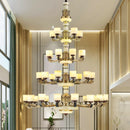 Ljojo Luxe Inlay Copper Chandelier with Marble Jade, Ideal for Living Room, Bedroom and Hall