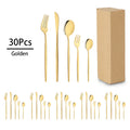 Ljojo 30-Piece Golden Stainless Steel Cutlery Set - Elegant Tableware Collection