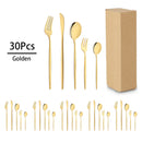 Ljojo 30-Piece Golden Stainless Steel Cutlery Set - Elegant Tableware Collection