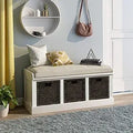 Rustic Shoe Bench with 3 Baskets, Cushion, and Cabinet by Ljojo™