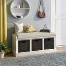 Rustic Shoe Bench with 3 Baskets, Cushion, and Cabinet by Ljojo™