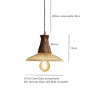 Ljojo LED Wood Pendant Light with Clear Glass Shade E27 90v-260v Suspension Luminaire