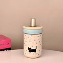 Ljojo 500ml Stainless Steel Cat Coffee Tumbler Thermos with Straw and Handle