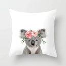 Cute Animals Print Decor Pillowcase by Ljojo - Pink Flower Theme