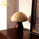 LED Mushroom Table Lamp Ceramic Wood Art Decor Desk Light - Ljojo
