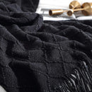 Cozy Knit Throw Blanket with Tassel, Black Lightweight Decorative Blanket for Couch and Bed by Ljojo