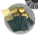 Ljojo 24Pcs Green Gold Stainless Steel Dinnerware Set Cutlery Tableware Silverware
