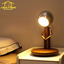 Cartoon Moon Table Lamp USB Rechargeable Solid Wood Dimming Desk Light for Bedroom by Ljojo
