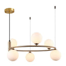 Black Gold Ring Chandelier with Milk White Glass Balls Stylish LED Hanging Light