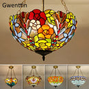 Ljojo Mediterranean Tiffany Glass Pendant Light Chandelier with LED Home Deco