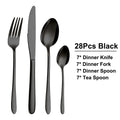 Ljojo 32-Piece Black Stainless Steel Cutlery Set, Elegant Dinnerware Kit