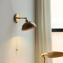 Ljojo LED Walnut Wood Wall Lamp Sconce, Modern Japanese Style, Pull Chain Switch