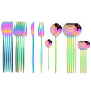 Ljojo 24Pcs Green Gold Stainless Steel Dinnerware Set Cutlery Tableware Silverware