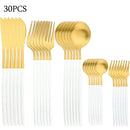 Ljojo 30-Piece Matte Stainless Steel Gold Dinnerware Set