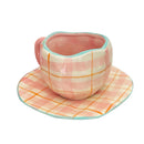 Ljojo 10oz Korean Style Ceramic Coffee Mug with Saucer Hand Painted Tea Cup Set